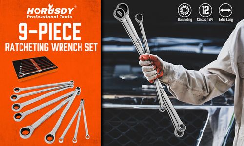 9PC Extra Long Ratcheting Wrench Set Double Box End Spanner Kit Metric 8-22MM — image 2