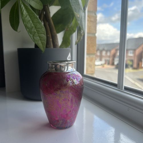 Hallmarked Cranberry glass Sterling silver topped vase — image 4