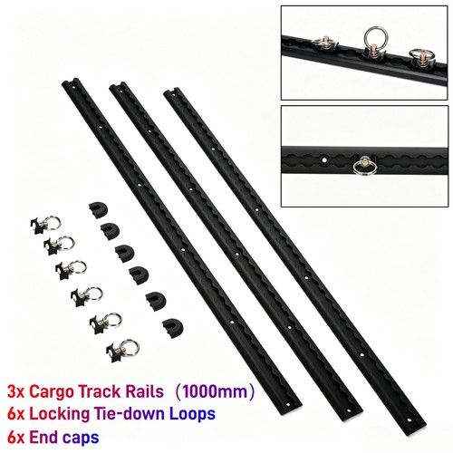 3x 1000mm Black Anodised Cargo Track Rails 44.5mm With Locking Tie-Down Loops UK