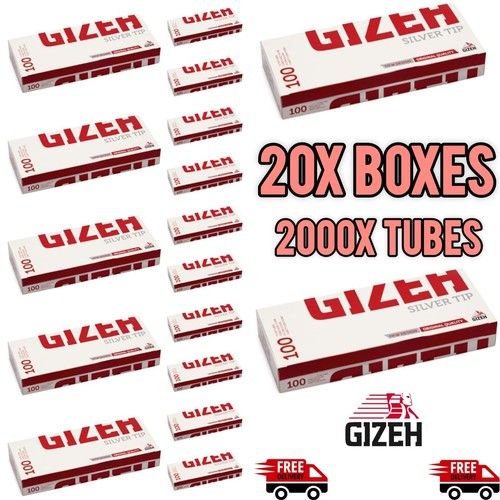 2000x Gizeh Tubes Silver Tip Paper Filter Tubes Smoking Cigarette Free Delivery