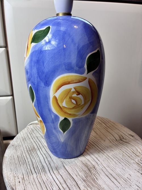 Ceramic Floral Lamp Blue Hand-painted Vibrant — image 1
