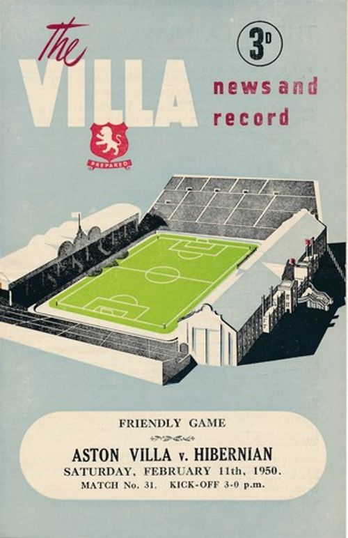ASTON VILLA v Hibernian Scotland (Friendly) 1949/1950 - Football Programme