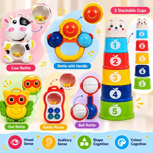 Baby Rattles And Stacking Cups Set Development Learning Activity Toys Gift Set — image 3