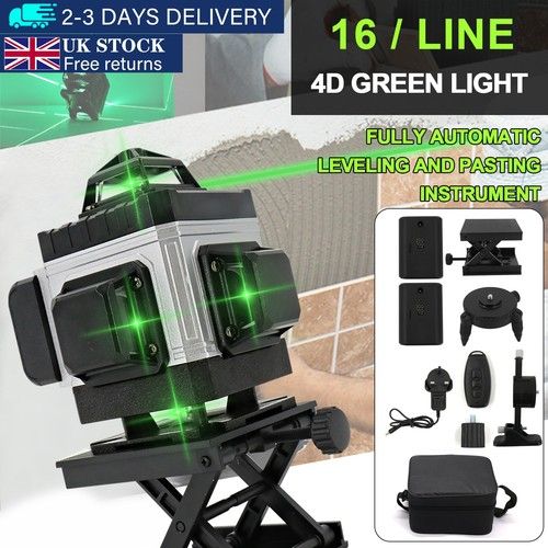 16 Line Laser Level Self Leveling Green Cross Line Rotary Measure Tool +2Battery