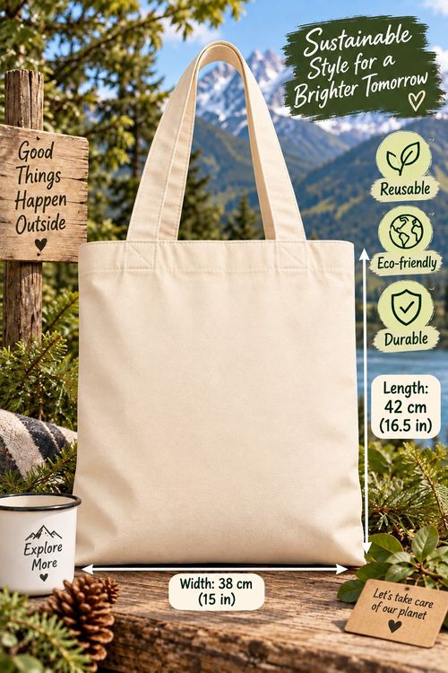 Reusable Eco-friendly Tote Bag Beige Scenic Print With Handle 38x42cm — image 2