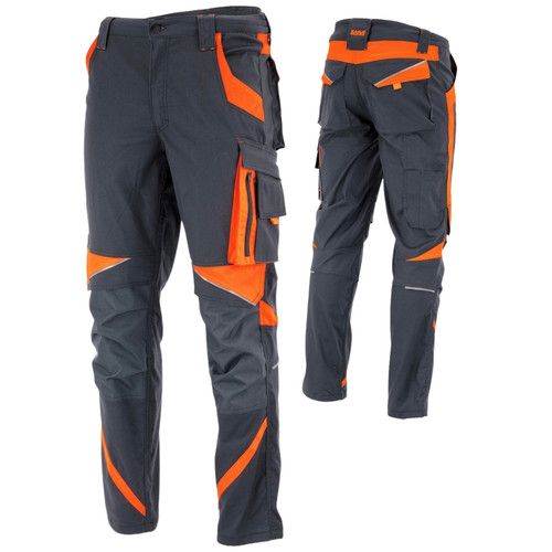 Work Trousers Men's Stretch Waistband Pants 2-Way Canvas Grey Black Size 46-64 Reflex