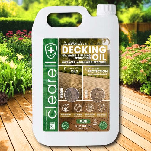 Clearell 5L DECKING OIL | Clear Natural Wood UV Protection Treatment 5 Litres