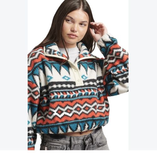 Superdry Women’s Vintage Aztec Print Cropped Teddy Fleece Sweatshirt UK 14  — image 2