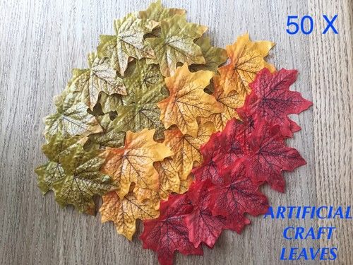 50 X ARTIFICIAL CRAFT LEAVES AUTUMN COLOURS - ART & CRAFT 7CM MAPLE LEAF 