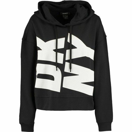 DKNY Black With White Logo Hoodie UK M Genuine Designer Hoody Top Hooded Jumper