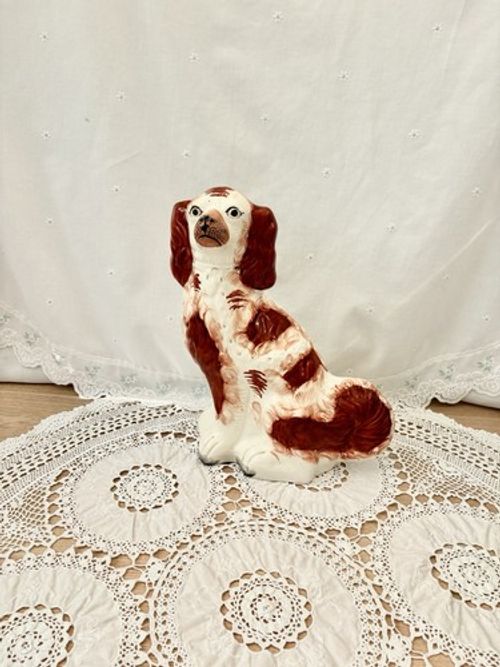Antique Staffordshire Spaniel Dog Figurine Large Victorian Mantel Wally Dog