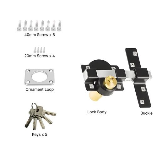 70mm Gate Lock Garden Security Double Long Throw Bolt Rim Lock 5 Keys Both Sides — image 6