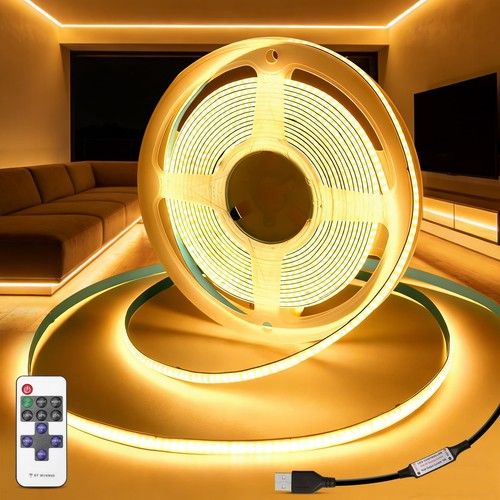KSIBNW 5V USB COB LED Strip Lights with Remote 3M, Warm White