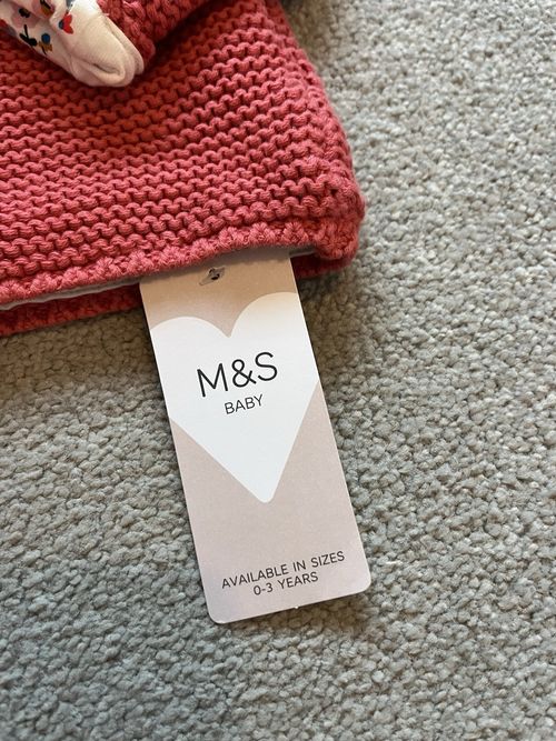 Brand New with Tags M&S Baby Pink & Floral Knitted Teddy Bear Cardigan 6-9M
