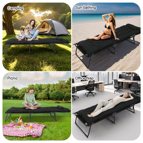 Reclining Sun Lounger Garden Folding Chair Bed Recliner + Cushions Beach Camping — image 6