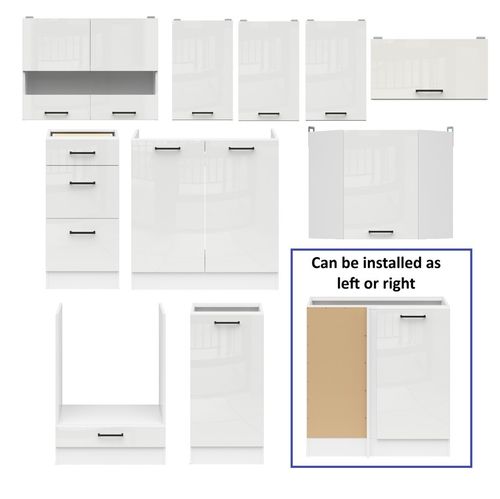 Corner Kitchen Cabinets Set Complete DIY Fitted 11 Units White Gloss Slab Junona — image 4