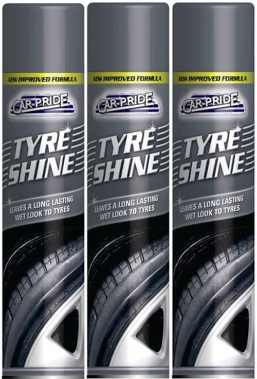 Car Pride Tyre Shine Lasting Wet Look Spray Black 300ml x 3