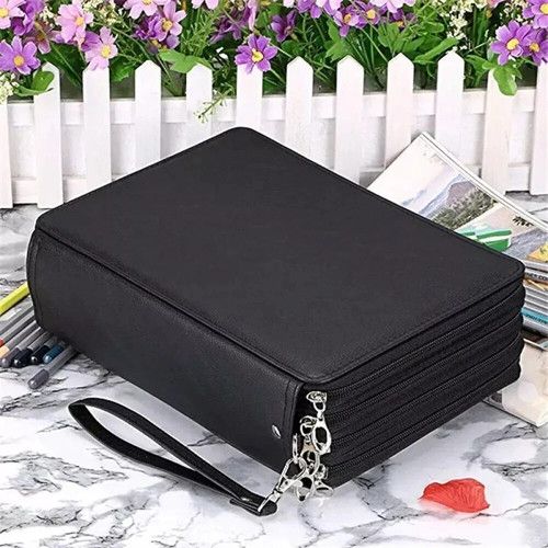 200 Slot Coloured Pencil Case Organiser w/Zipper Handle Large Capacity Pen Bag
