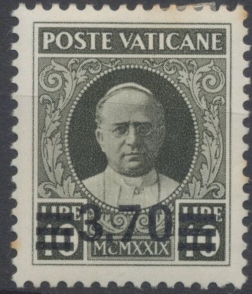 Vatican City Stamps: 1934 Pope Pius XI 3l.70 on 10l black. Mint SG40  CV £650 — image 1
