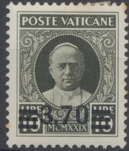 Vatican City Stamps: 1934 Pope Pius XI 3l.70 on 10l black. Mint SG40  CV £650