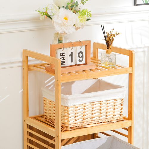 Bamboo Shelf with Laundry Basket Bin Hamper Wooden Bathroom Storage Stand Rack — image 6