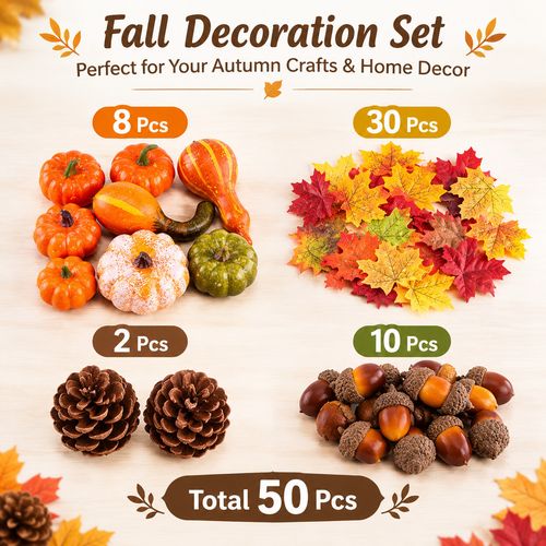 50 PCS Artificial Fall Decorations Pumpkins Gourds Maple Leaves Acorns Cones — image 4
