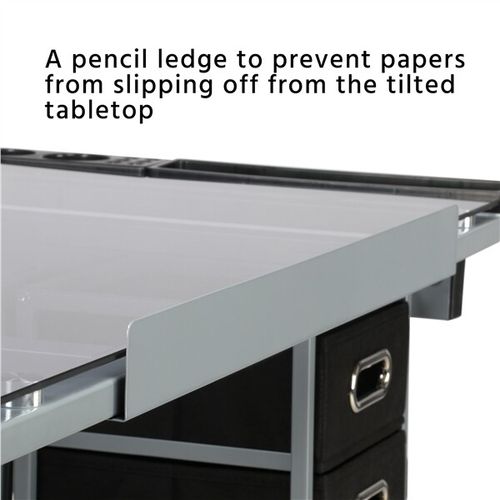 Rolling Drafting Table Angle Adjustable Drawing Artwork Desk with Glass Tabletop — image 10