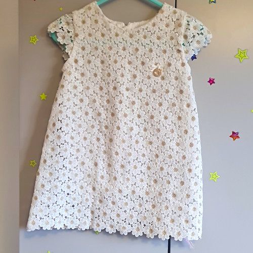 Mayoral Girls White Floral Lace Lined Shift Dress Cap Sleeve 12-18 Months