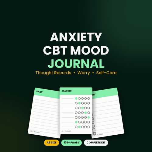 Anxiety Journal A5 CBT Mood Tracker Kit with Stickers Cards Bookmarks Worksheets — image 1
