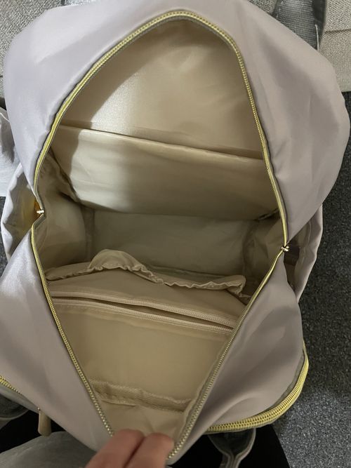 Good Mum Grey Quilted Backpack Changing Bag, Multiple Sections, Gold Tone Zips — image 2