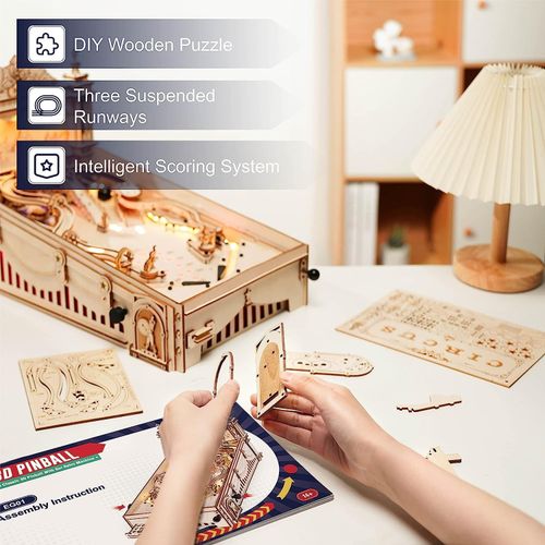 3D Wooden Pinball Machine Robotime Rokr Build Yourself Model Kit — image 3
