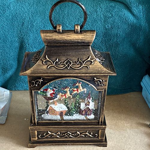 Festive Productions Christmas Lantern Snow Globe Santa Sleigh Musical Glitter