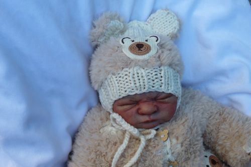 lillbees hand knitted beige cream  faux fur bear baby set jacket hat shoes 0/3m — image 6