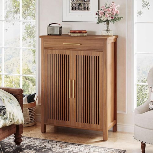 Modern 5-Tier Narrow Shoe Cabinet with Louvered Doors and Drawer for Entryway — image 8