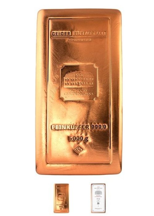 5kg Copper Bar Geiger Original .9999 Pure Certified Bullion Bar - Geiger Mint