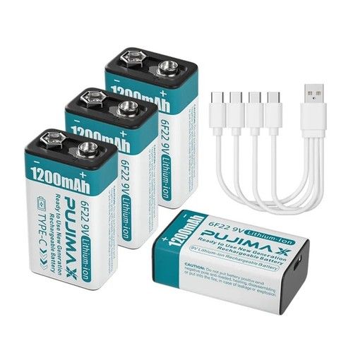 9v Battery USB Rechargeable Lithium 6f22 PP3 Block 9volt Li-ion  & charger