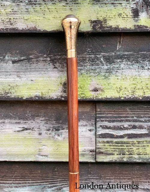 CLASSIC STYLE WOODEN WALKING STICK CANE BRANCH HANDLE SHINY BRASS FINISH — image 4