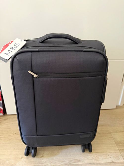 M&S Seville Set of 2 Black Soft Polyester Spinner Suitcases Expandable TSA