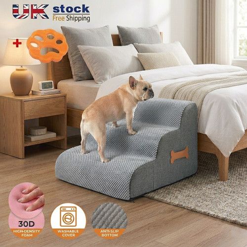 3 Steps Dog Stairs Pet Steps For Bed Sofa Cats Ladder Ramp with Removable Cover