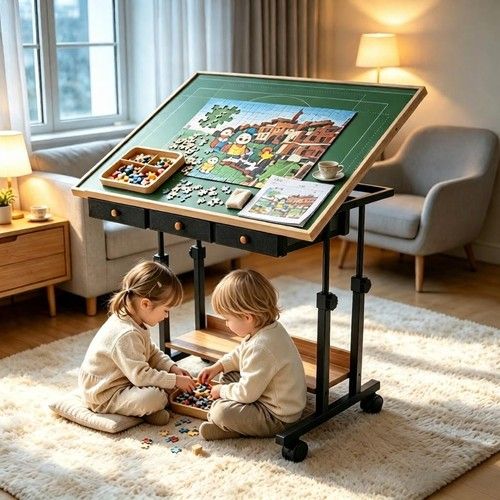 Large Jigsaw Puzzle Table Tilting Table Height Adjustment 6 Drawers Rolling