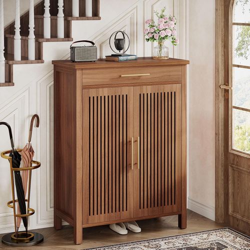 Modern 5-Tier Narrow Shoe Cabinet with Louvered Doors and Drawer for Entryway — image 7