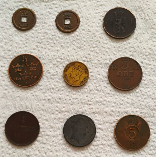 Mixed World Coin Lot 9 Coins China Sweden Hong Kong Ireland Denmark 1918-1950