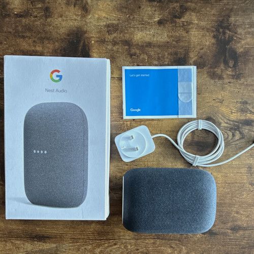 Google Nest Audio Smart Speaker Grey Fabric Rectangular Type G Plug w/ Box