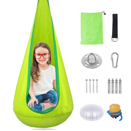 Kids Sensory Swing Indoor Oudoor Children Hammock Pod Swing w/ Inflatable Pillow