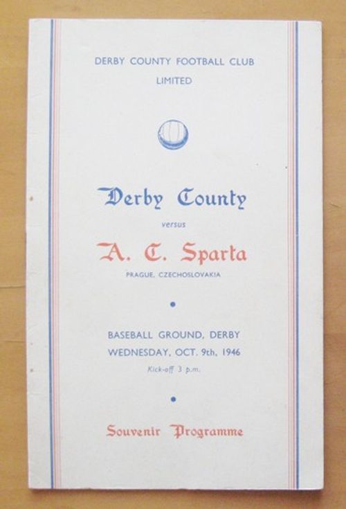 DERBY COUNTY v SPARTA PRAHA PRAGUE Friendly 1946/1947 *Exc Condition Programme*