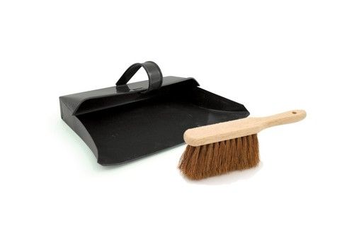 NEW STRONG METAL DUSTPAN AND BRUSH SET SOFT OR STIFF BRUSH BLACK DUST ASH PAN