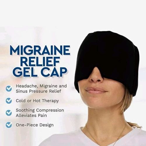 Migraine Relief Gel Cap Hot/Cold Therapy Compression Eye Mask Head Wrap Black