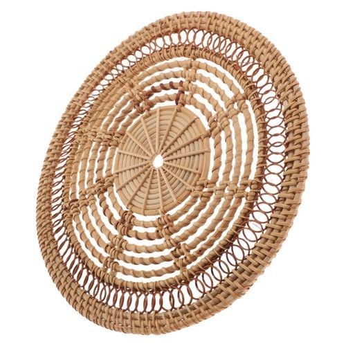 Handcrafted Rattan Woven Wall Basket Decor Light Brown Rustic Indoor Art