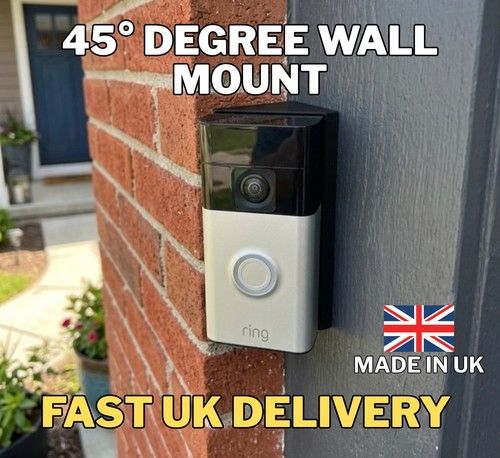 Ring Video Doorbell 2nd Gen Corner Bracket 45 Degree Wall Mount Black 3D Printed