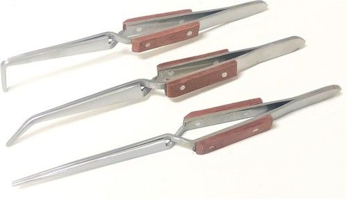 Set 3 Fibre Grip Heat Resistant Tweezers Set 3 Cross Lock Soldering Tweezers